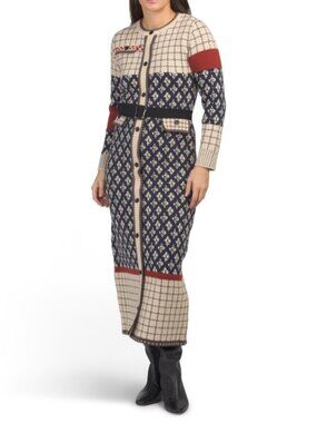 DALIA MACPHEE Long Sleeve Mixed Print Sweater Knit Maxi Dress